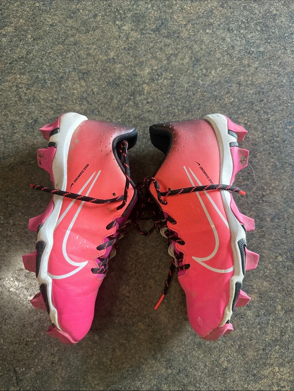 Nike Kids Pink and Black Softball Cleats with Graphic Logo